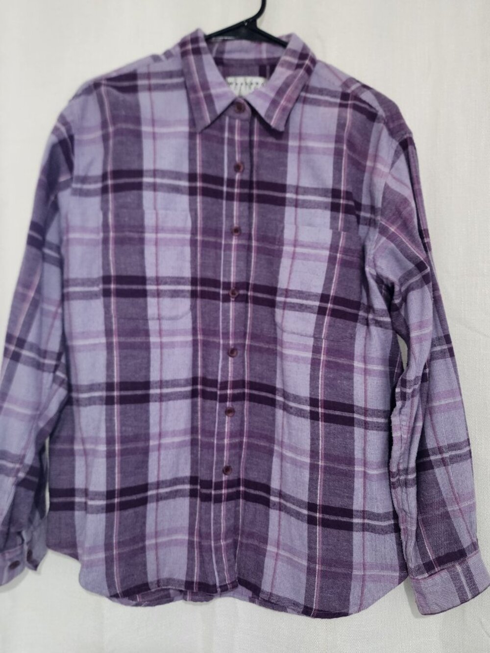 Weekend Edition Women's Blouse Top Button Up Long Sleeve Purple Plaid Size Large